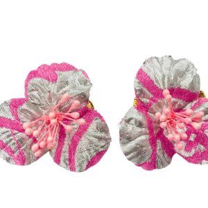 Pink and Silver Grandmillennial Flower Statement Earrings